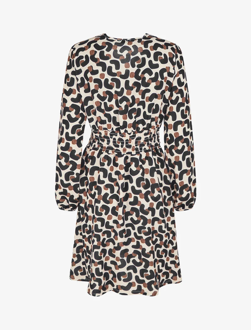 Kleid mit abstraktem Druck und Wickelausschnitt - Schwarz