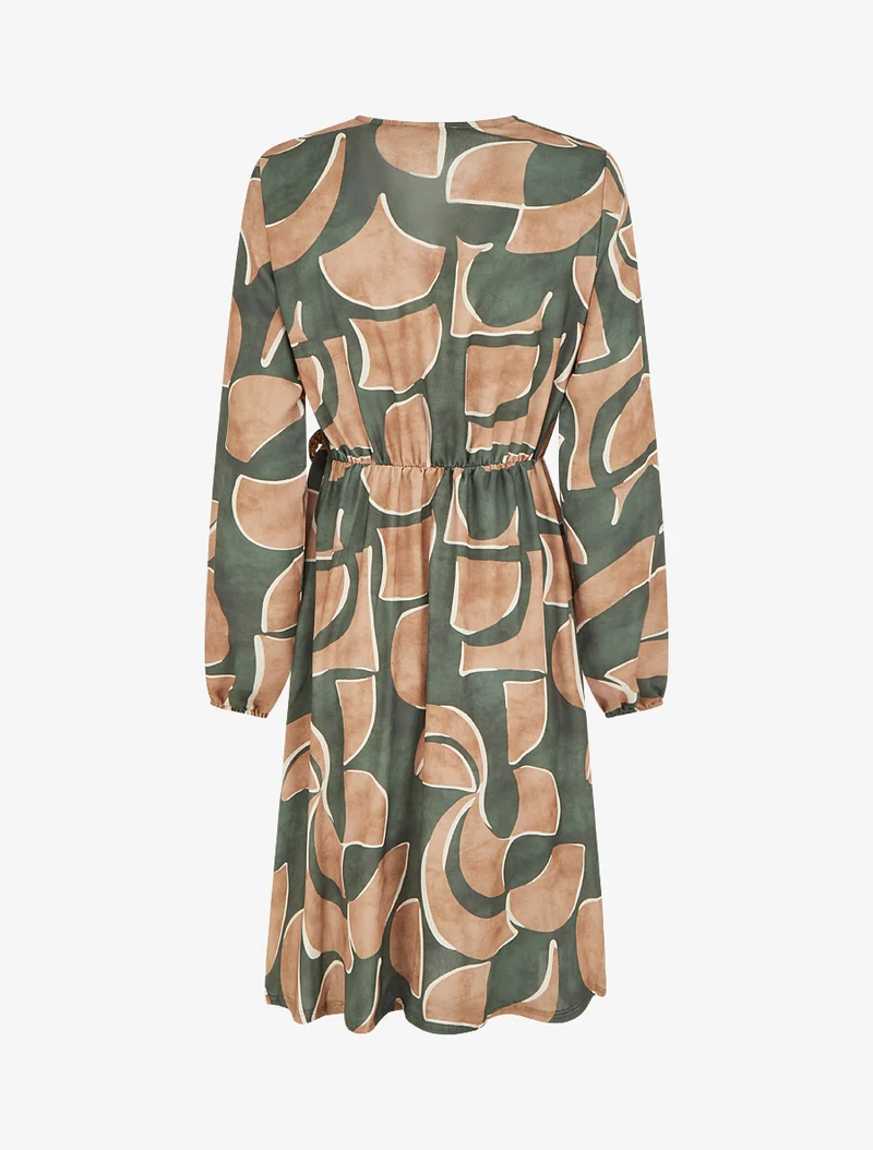 Elastisches Kleid mit abstraktem Druck - Kaki