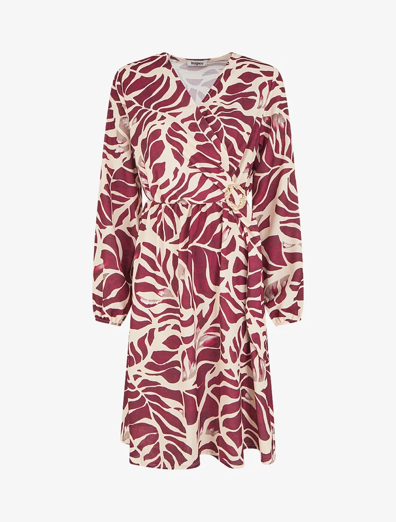 Elastisches Kleid mit Fantasiemuster - Pflaume