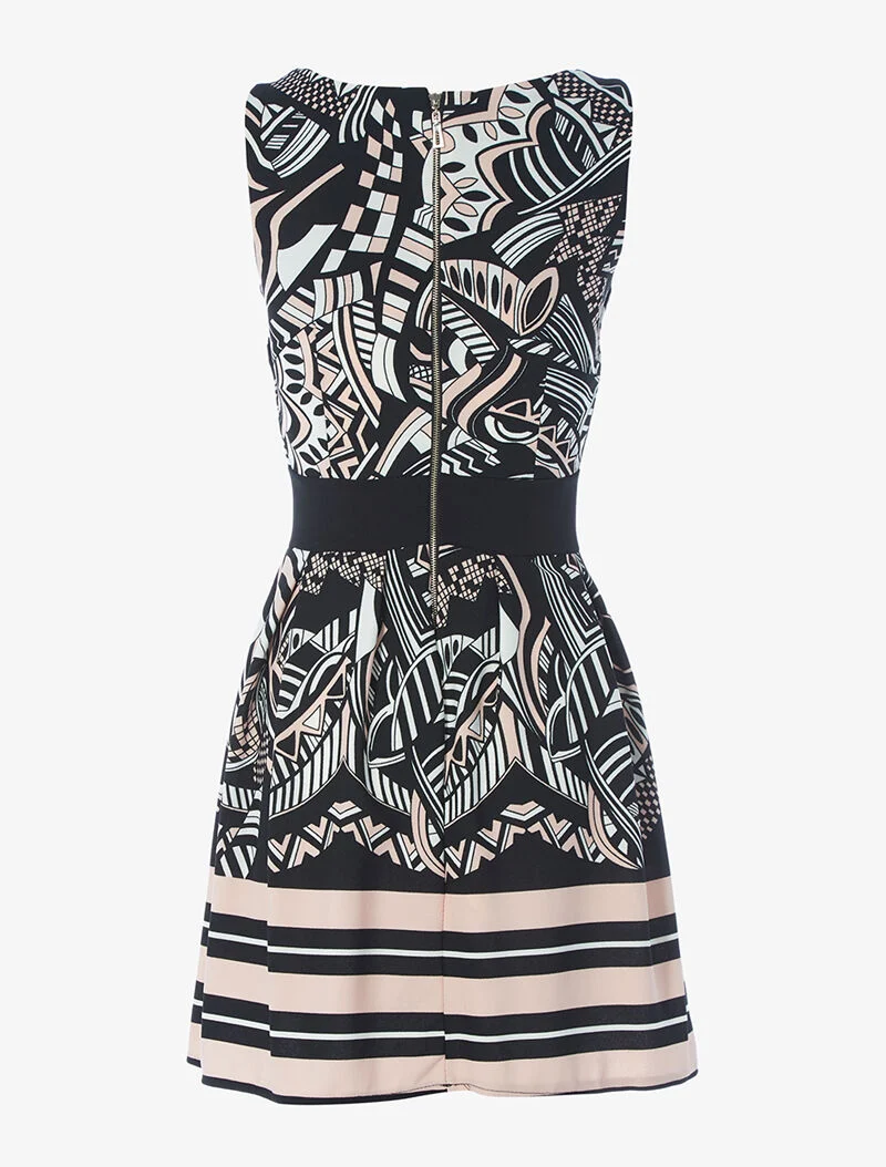 Ausgestelltes Kleid mit grafischem Blumenmuster - schwarz/rosa