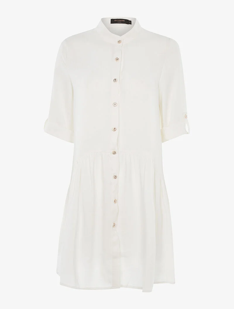 Asymmetrisches Hemdkleid mit Rüschenrock - weiß