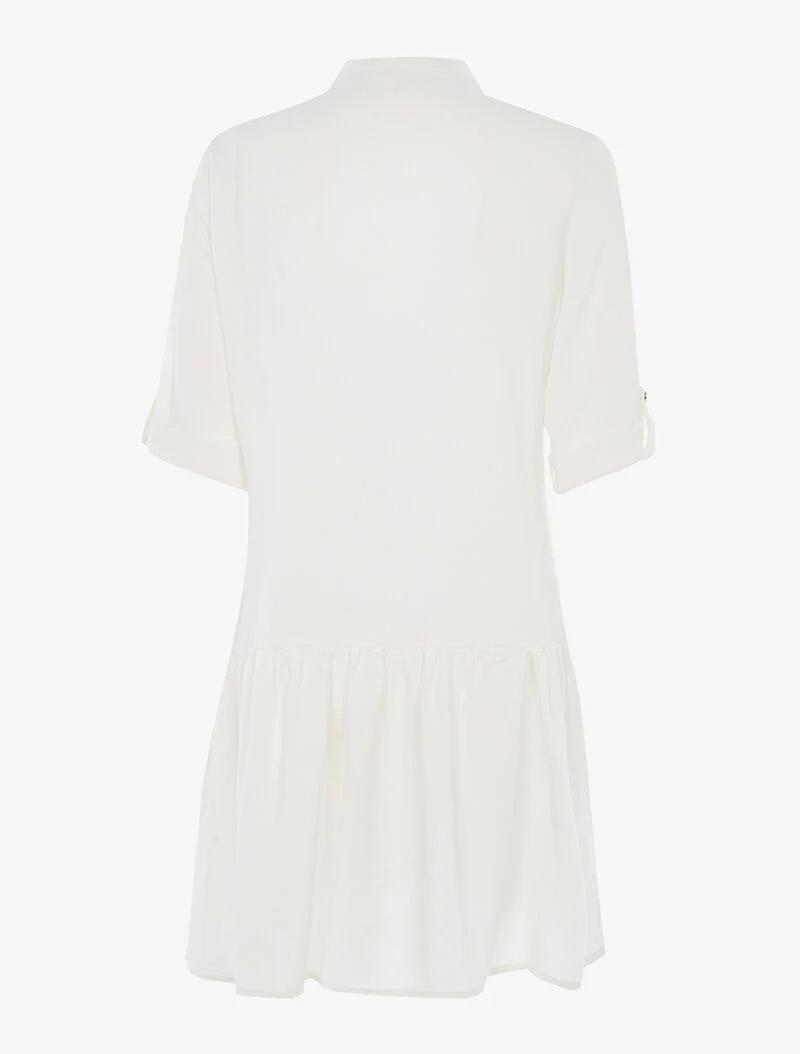 Asymmetrisches Hemdkleid mit Rüschenrock - weiß