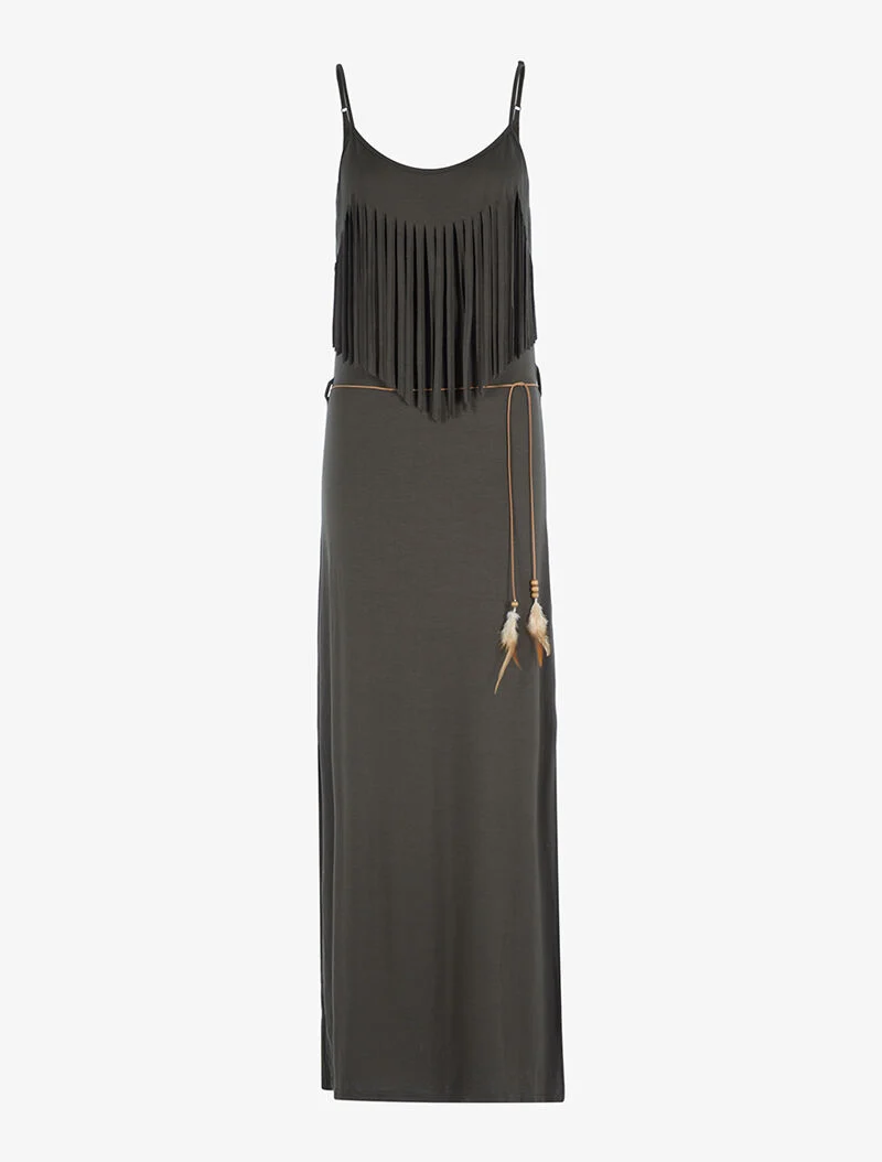 Fransenkleid mit Ausschnitt - Kaki