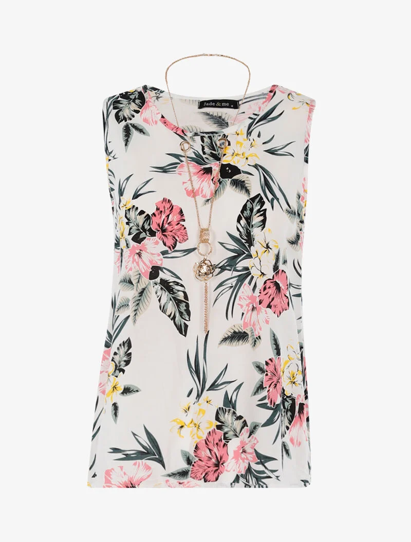 Blumentop mit Kette. - weiß