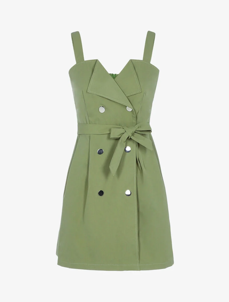 Kleid mit dekorativen Knöpfen - Kaki
