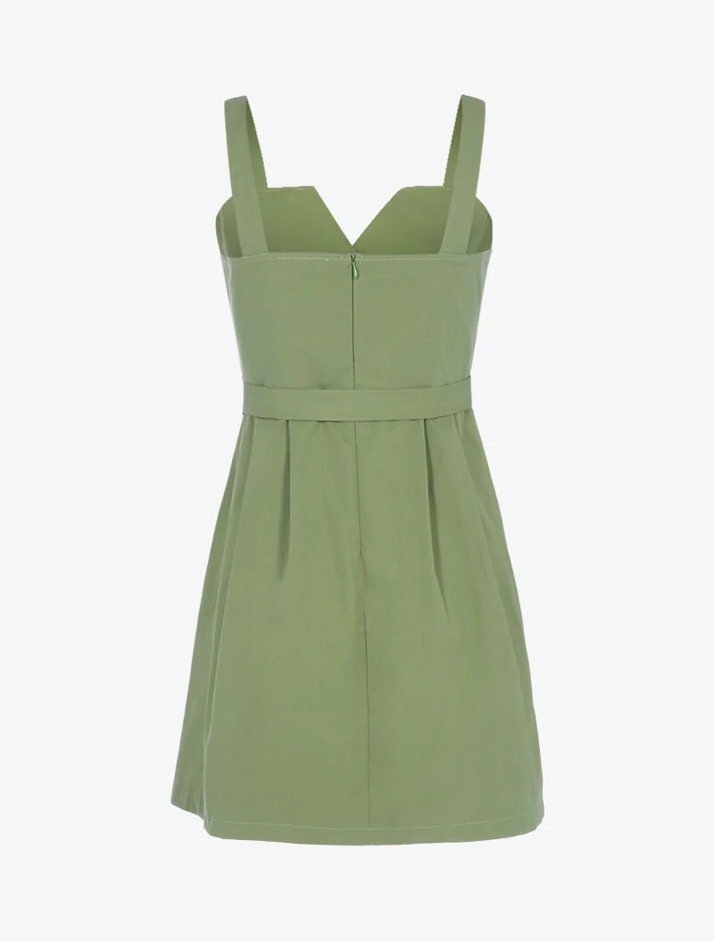 Kleid mit dekorativen Knöpfen - Kaki