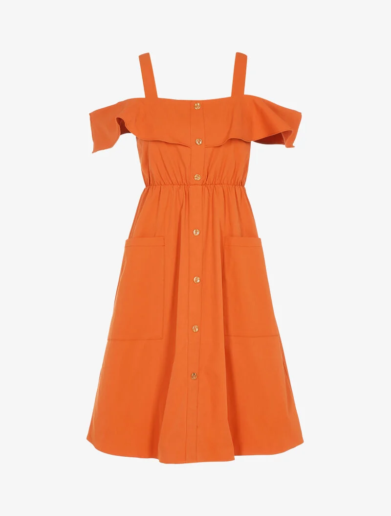 Schulterfreies Kleid - Orange