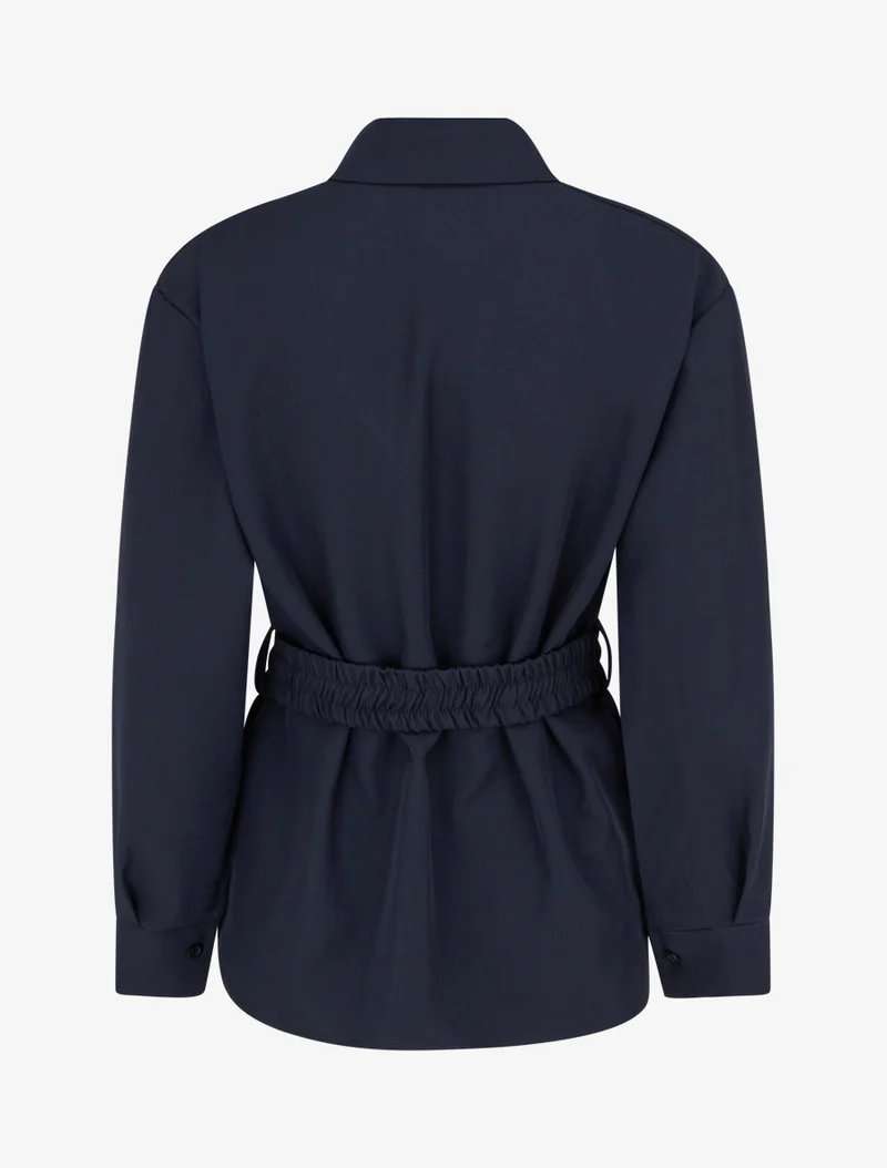 Gürtelte einfarbige Bluse - Marine