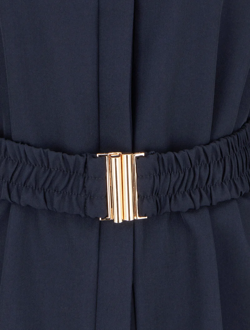 Gürtelte einfarbige Bluse - Marine