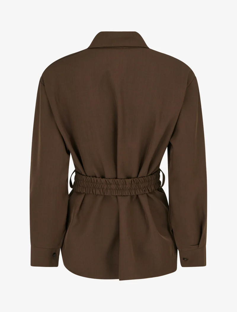 Gürtelte einfarbige Bluse - Braun
