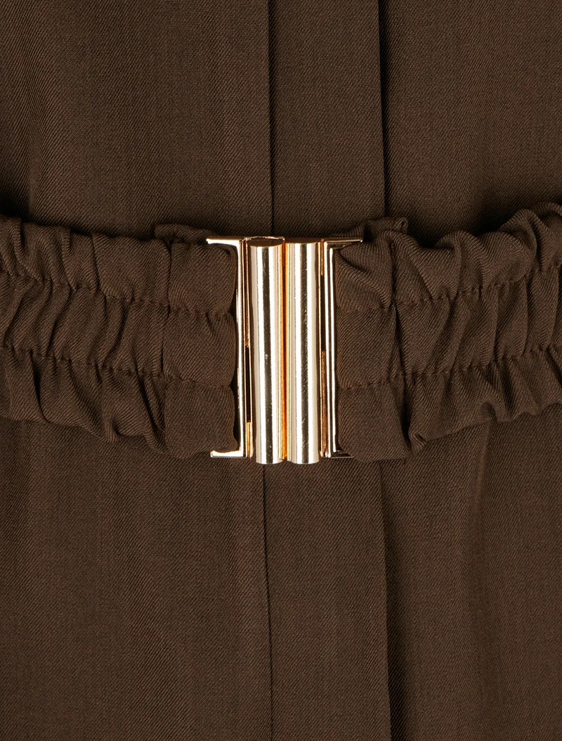 Gürtelte einfarbige Bluse - Braun