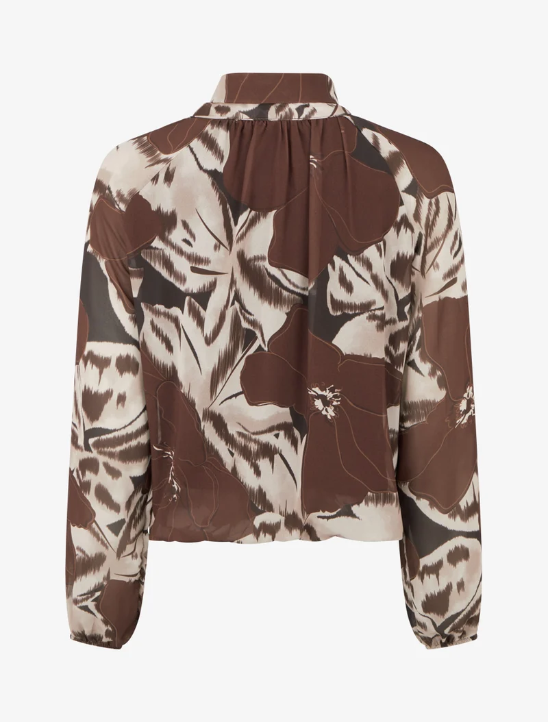 Bluse aus bedrucktem Blumenvoile zum Binden - Braun