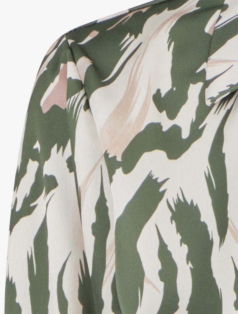 Tierdruck Satinbluse - Kaki