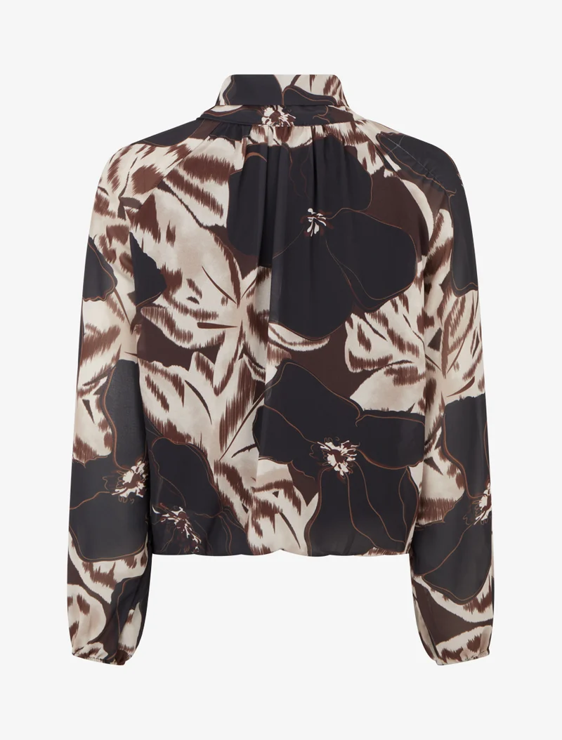 Bluse aus bedrucktem Blumenvoile zum Binden - Schwarz