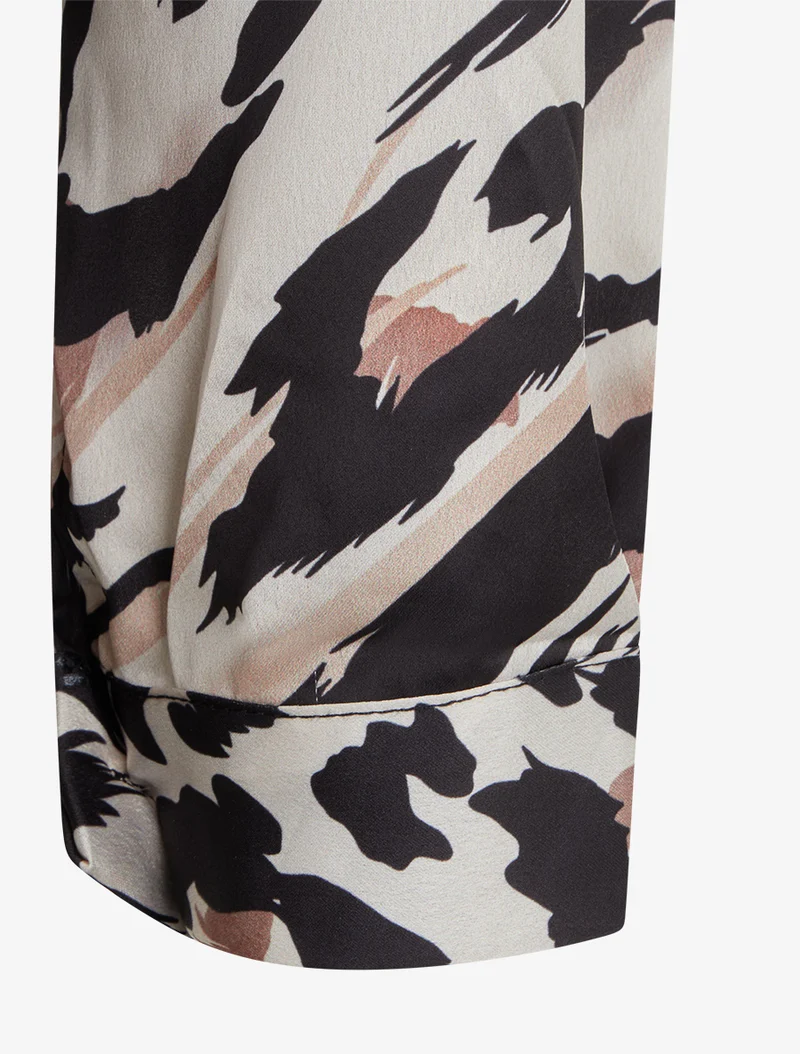 Tierdruck Satinbluse - Schwarz