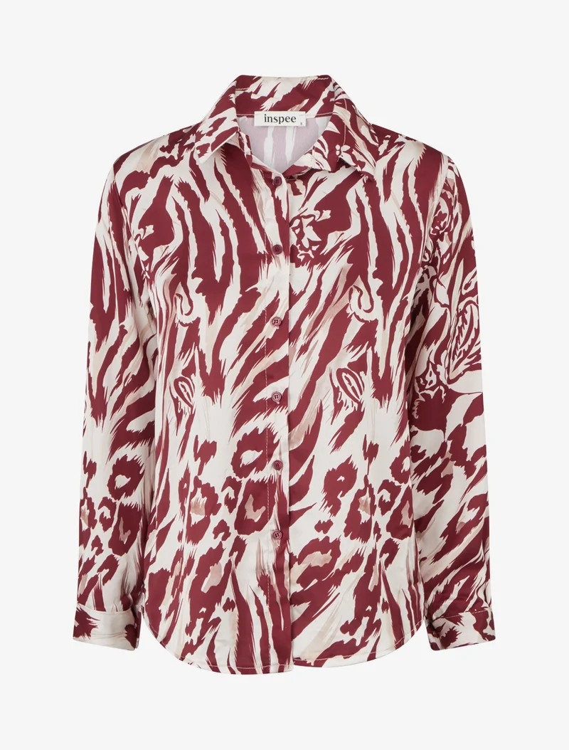 Tierdruck Satinbluse - Bordeaux