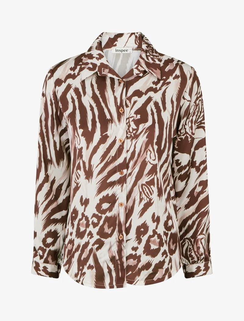 Tierdruck Satinbluse - Braun