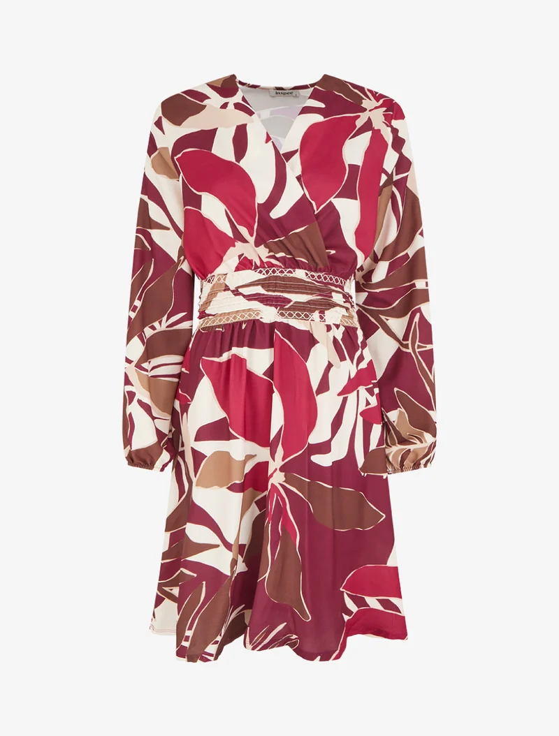 Wickelkleid mit Druckmuster - Pflaume