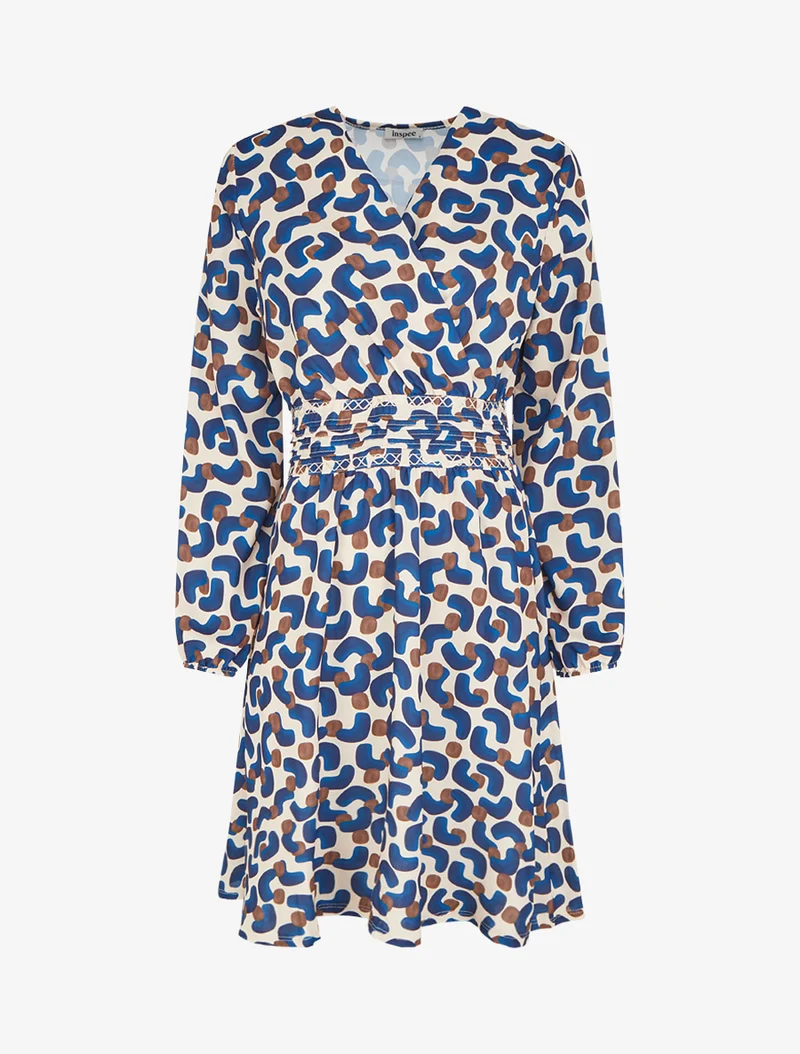 Kleid mit abstraktem Druck und Wickelausschnitt - Marine