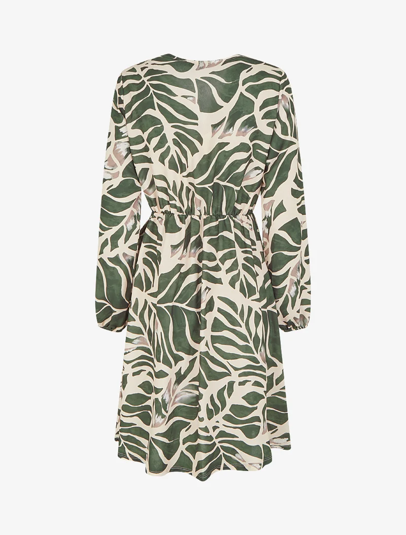 Elastisches Kleid mit Fantasiemuster - Kaki