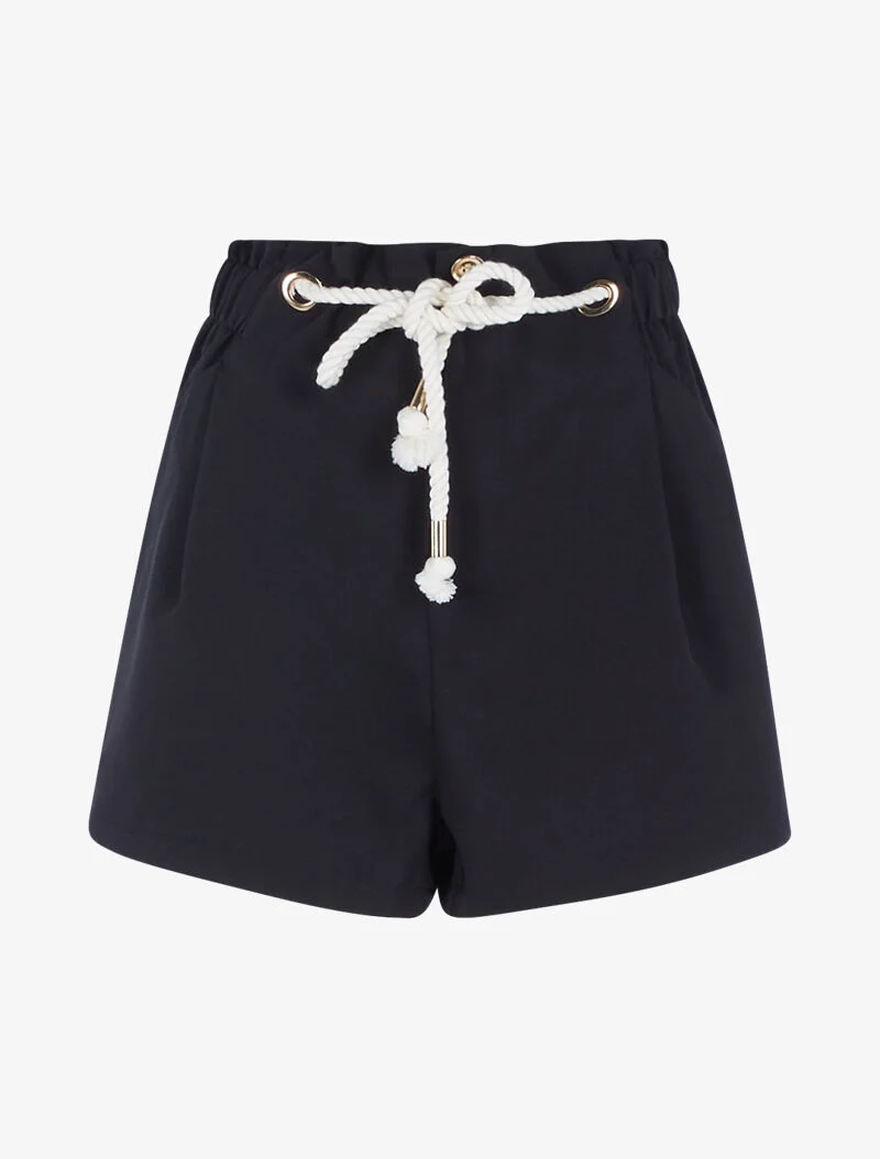Uni-Shorts mit dekorativem Kordelzug - schwarz