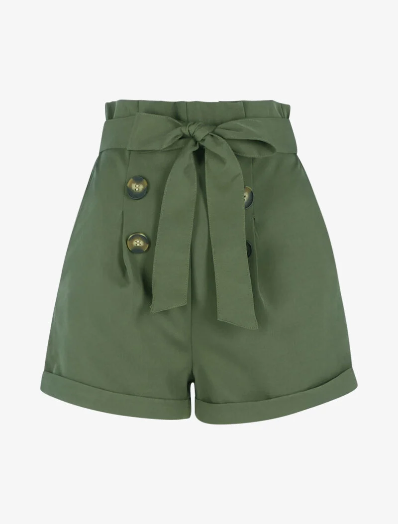 High Waist Paperbag Shorts - Kaki