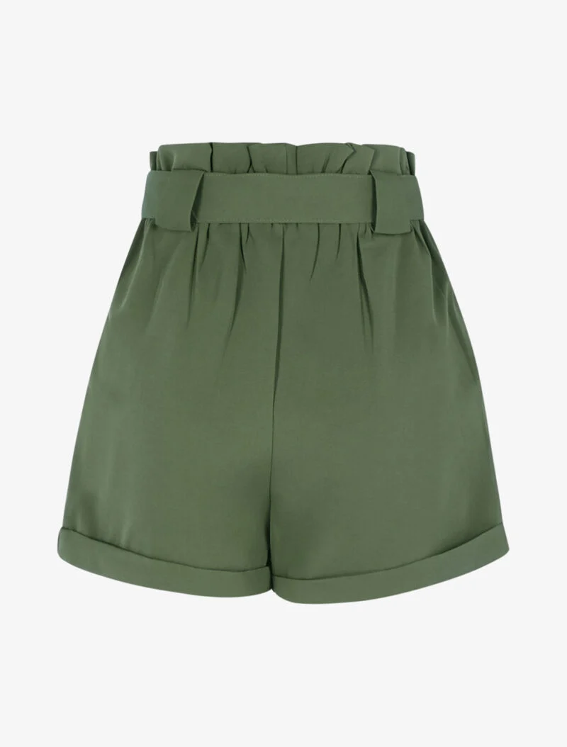 High Waist Paperbag Shorts - Kaki