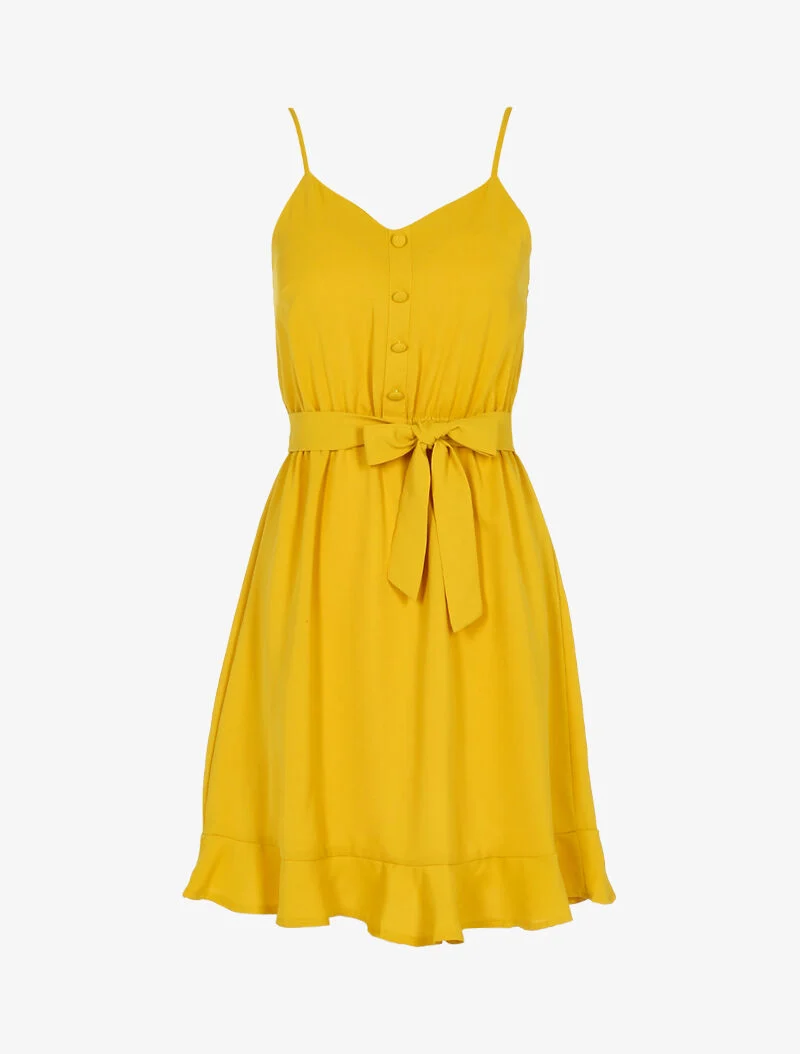 Kleid mit dekorativen Knöpfen - gelb