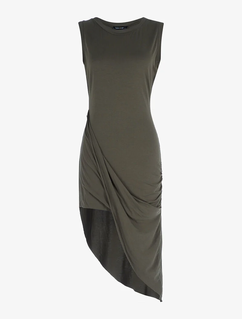Asymmetrisch geschnittenes Kleid - Kaki
