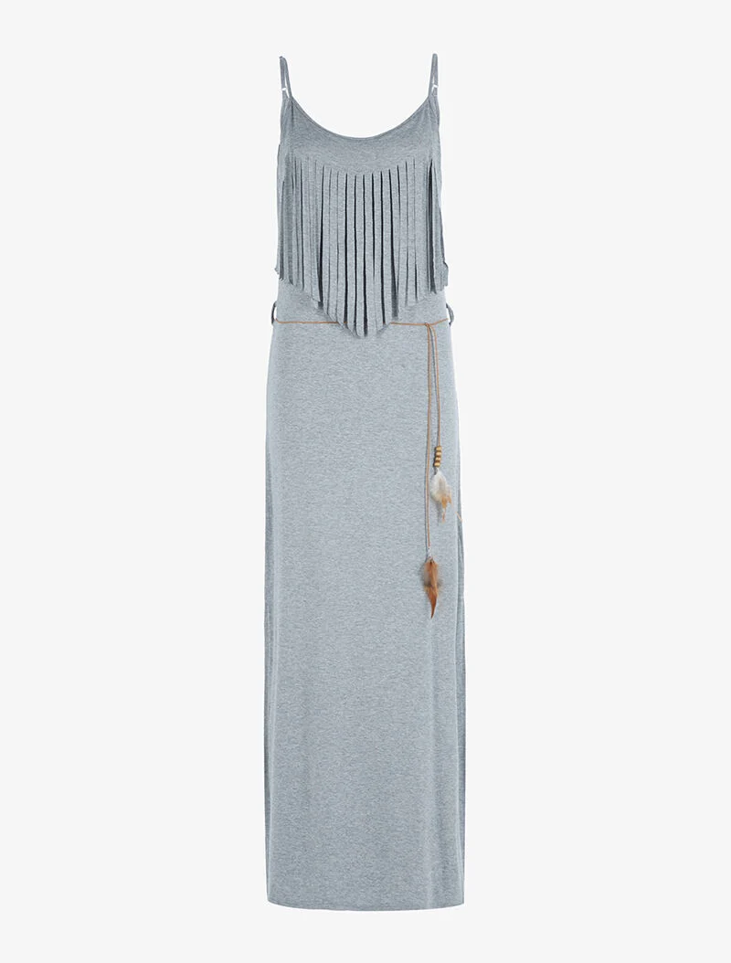 Fransenkleid mit Ausschnitt - Hellgrau