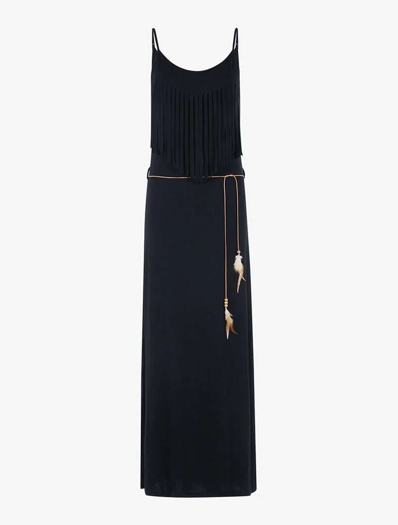 Fransenkleid mit Ausschnitt - schwarz