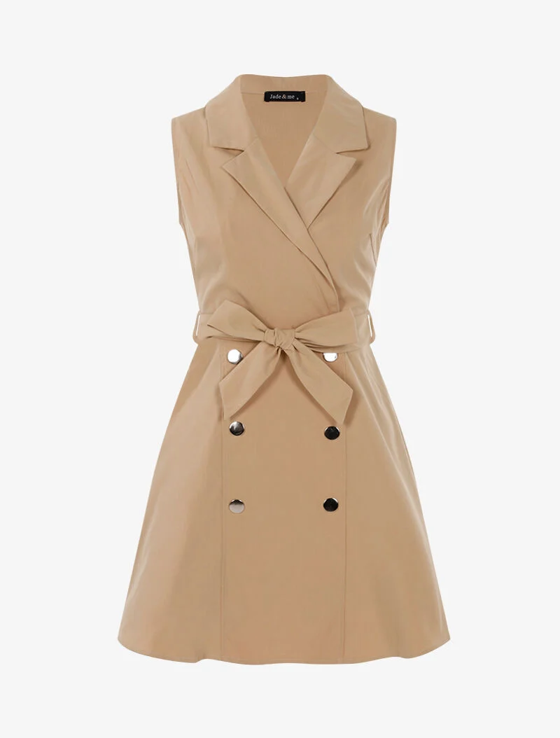Skaterkleid mit dekorativen Knöpfen - beige
