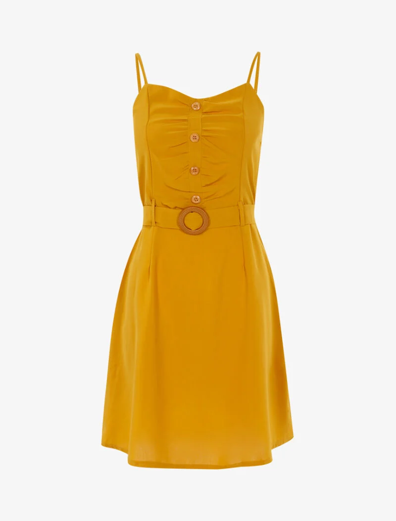 Kleid mit Knopfleiste und Rüschen - gelb