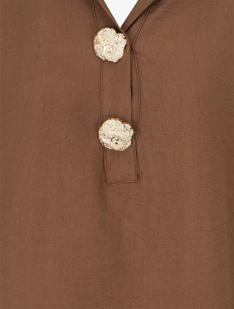 Lockere Bluse mit Metallstiften - Braun