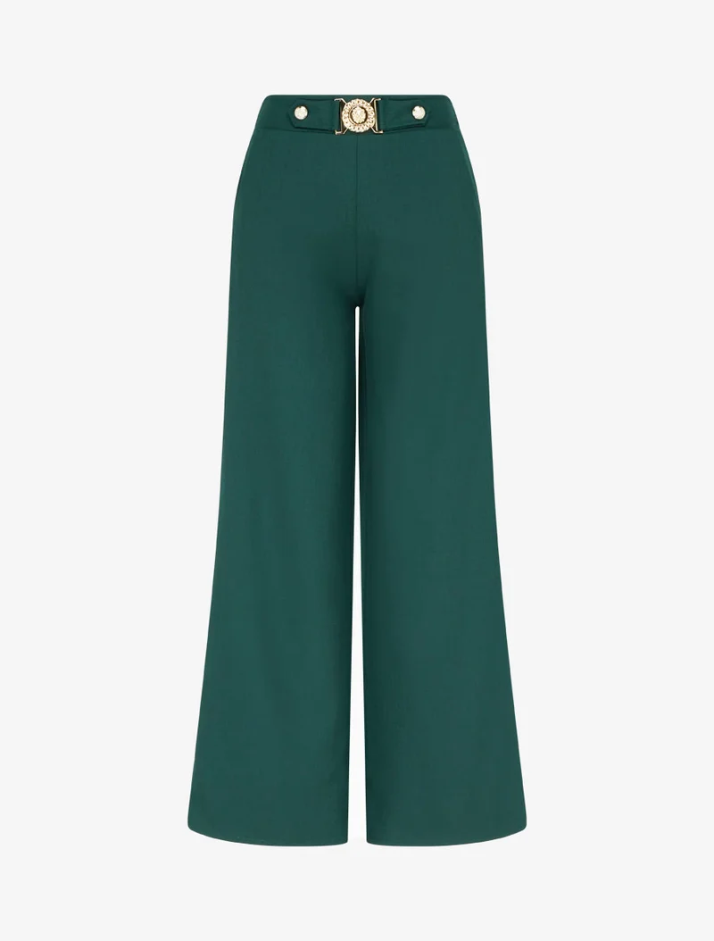 Gerade Hose mit Ziergürtel - Dunkelgrün