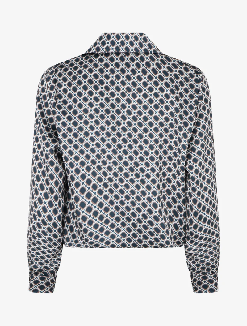 Bedruckte Satinbluse im 70er-Jahre-Stil - Entenblau