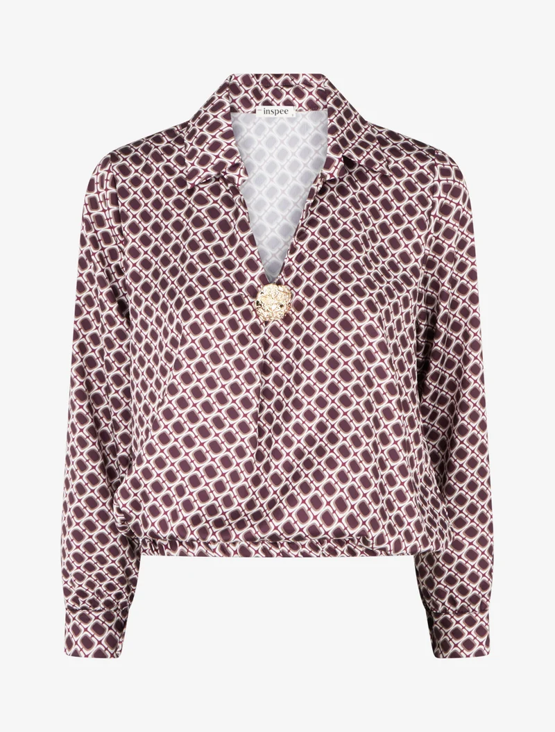 Bedruckte Satinbluse im 70er-Jahre-Stil - Lila