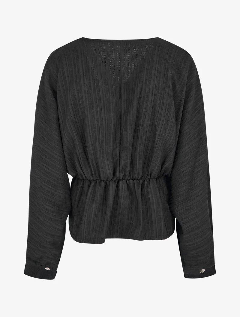 Fließende Bluse mit dekorativen Knöpfen - Schwarz