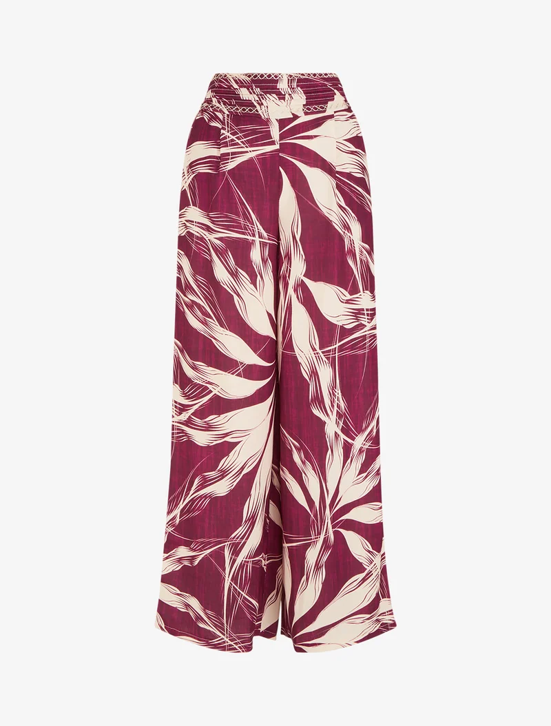 Weite Hose mit Blattmuster - Pflaume