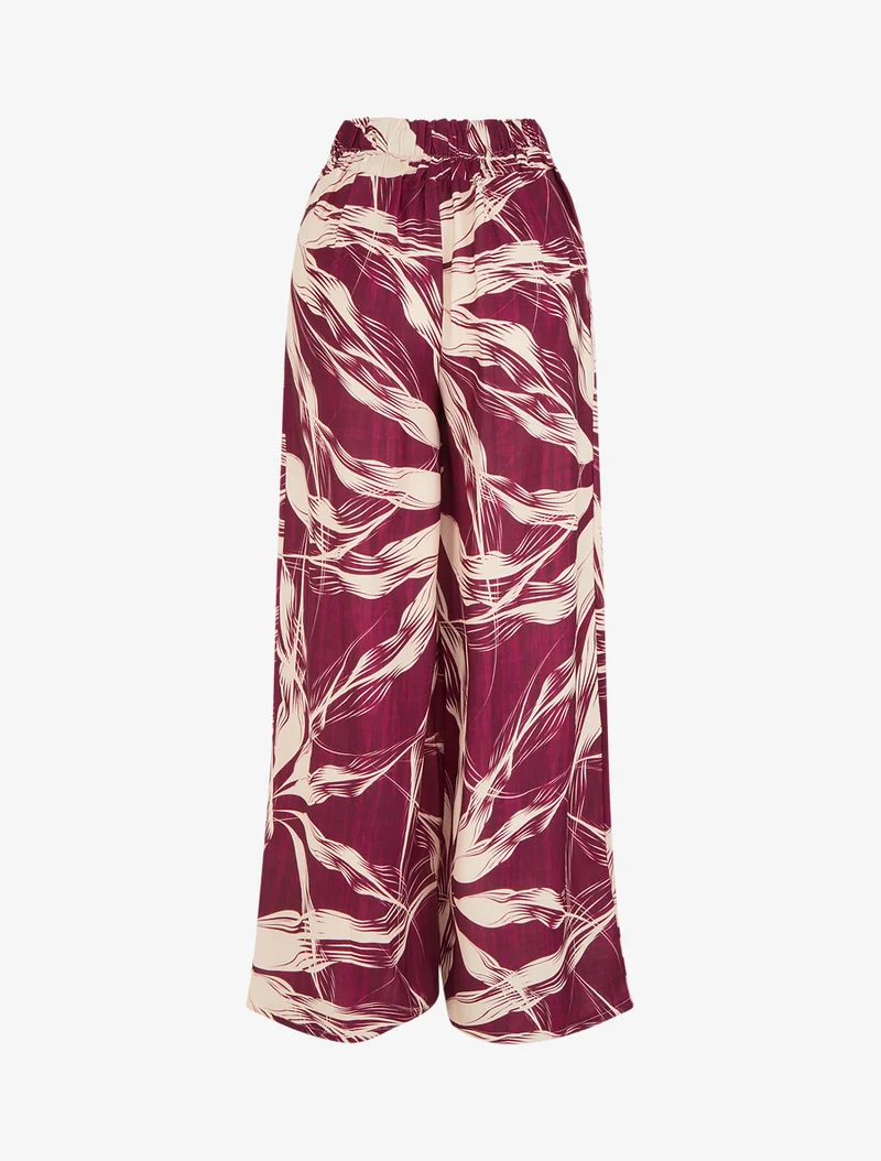 Weite Hose mit Blattmuster - Pflaume