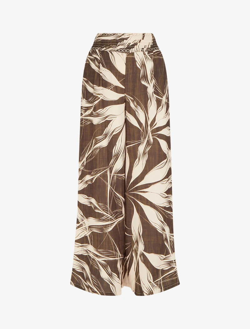 Weite Hose mit Blattmuster - Braun