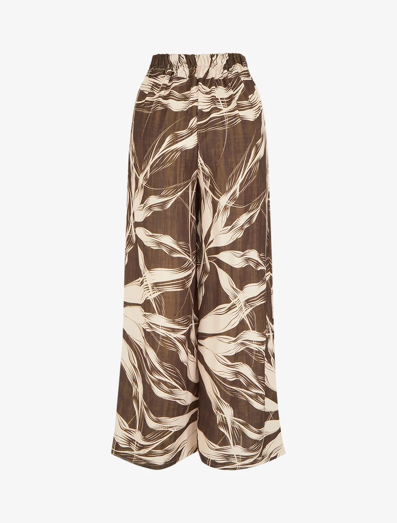 Weite Hose mit Blattmuster - Braun