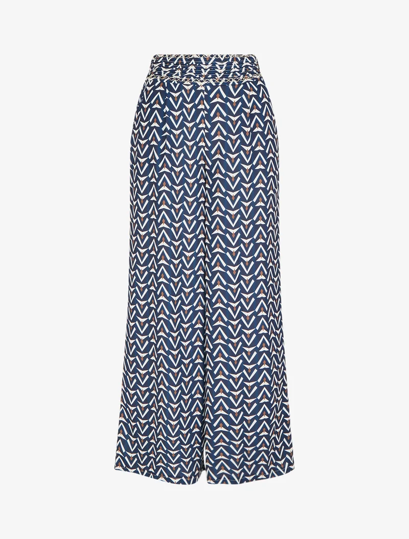 Weit geschnittene Hose mit geometrischem Muster - Marine