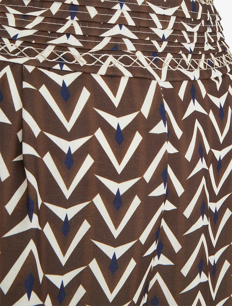 Weit geschnittene Hose mit geometrischem Muster - Braun