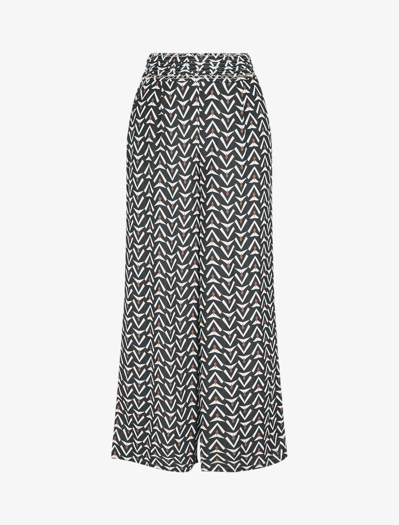 Weit geschnittene Hose mit geometrischem Muster - Schwarz