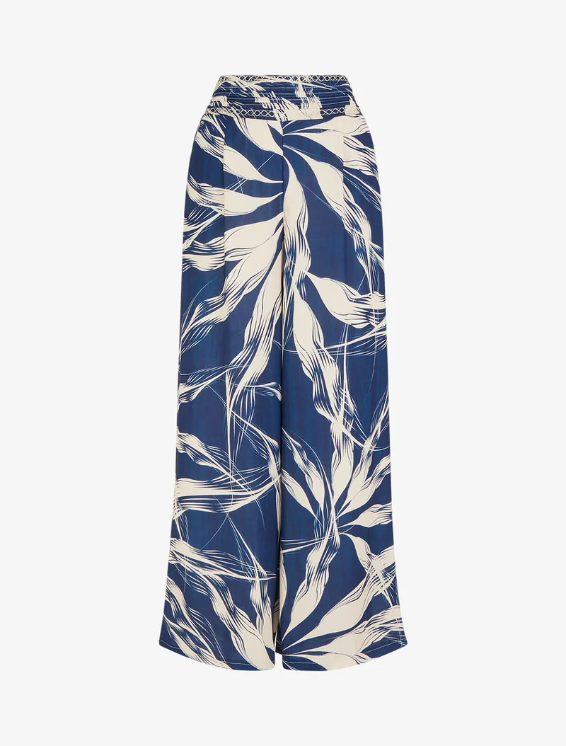 Weite Hose mit Blattmuster - Marine