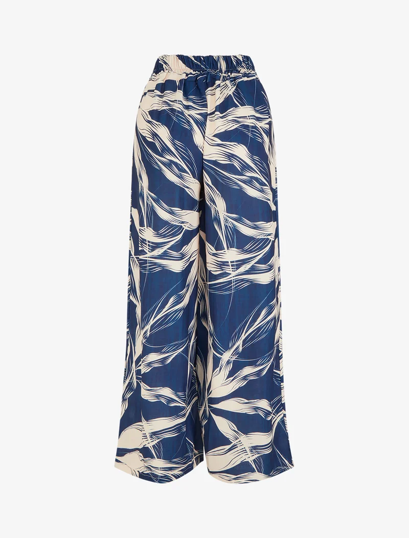 Weite Hose mit Blattmuster - Marine