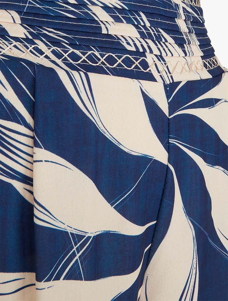 Weite Hose mit Blattmuster - Marine