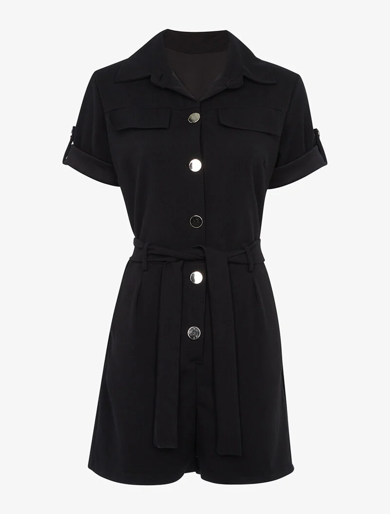 Offiziers-Jumpsuit mit Knöpfen - schwarz