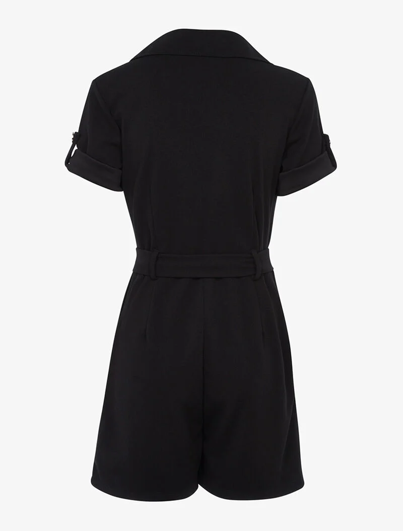 Offiziers-Jumpsuit mit Knöpfen - schwarz